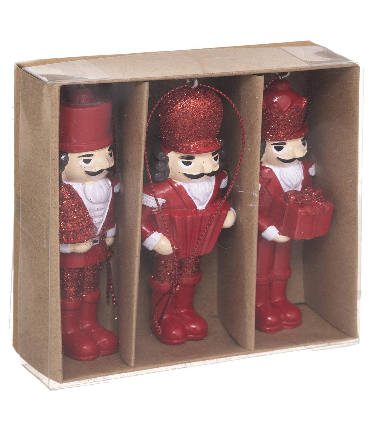 Sujet de Noël Lot de 3 Casse-Noisette Rouge pailleté en résine - Image 1