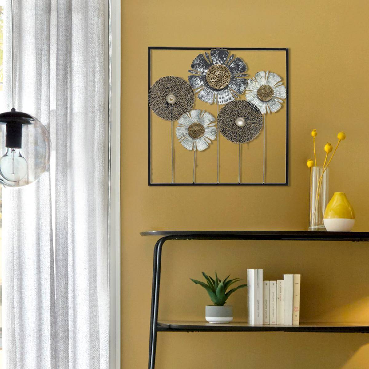 Atmosphera - Déco murale "Fleurs" métal 50x50cm - Atmosphera Créateur d'intérieur - Imagen 4