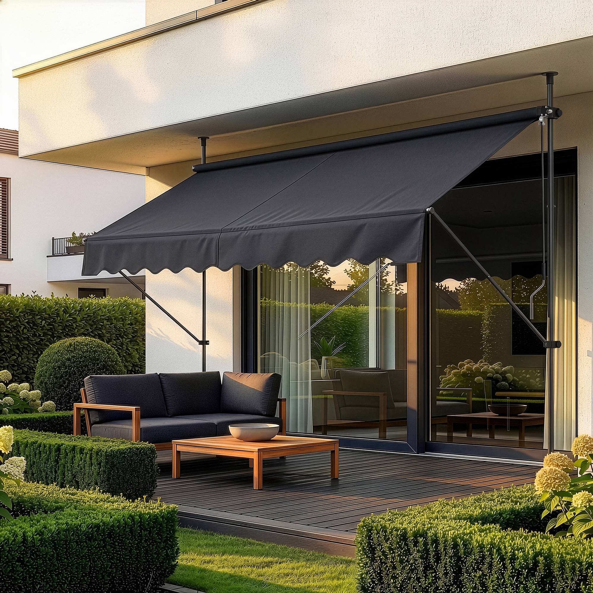 Pro.Tec - Store Banne Téléscopique Acier Polyester 200 x 120 x 220-309 cm Noir [pro.tec] - Imagen 1