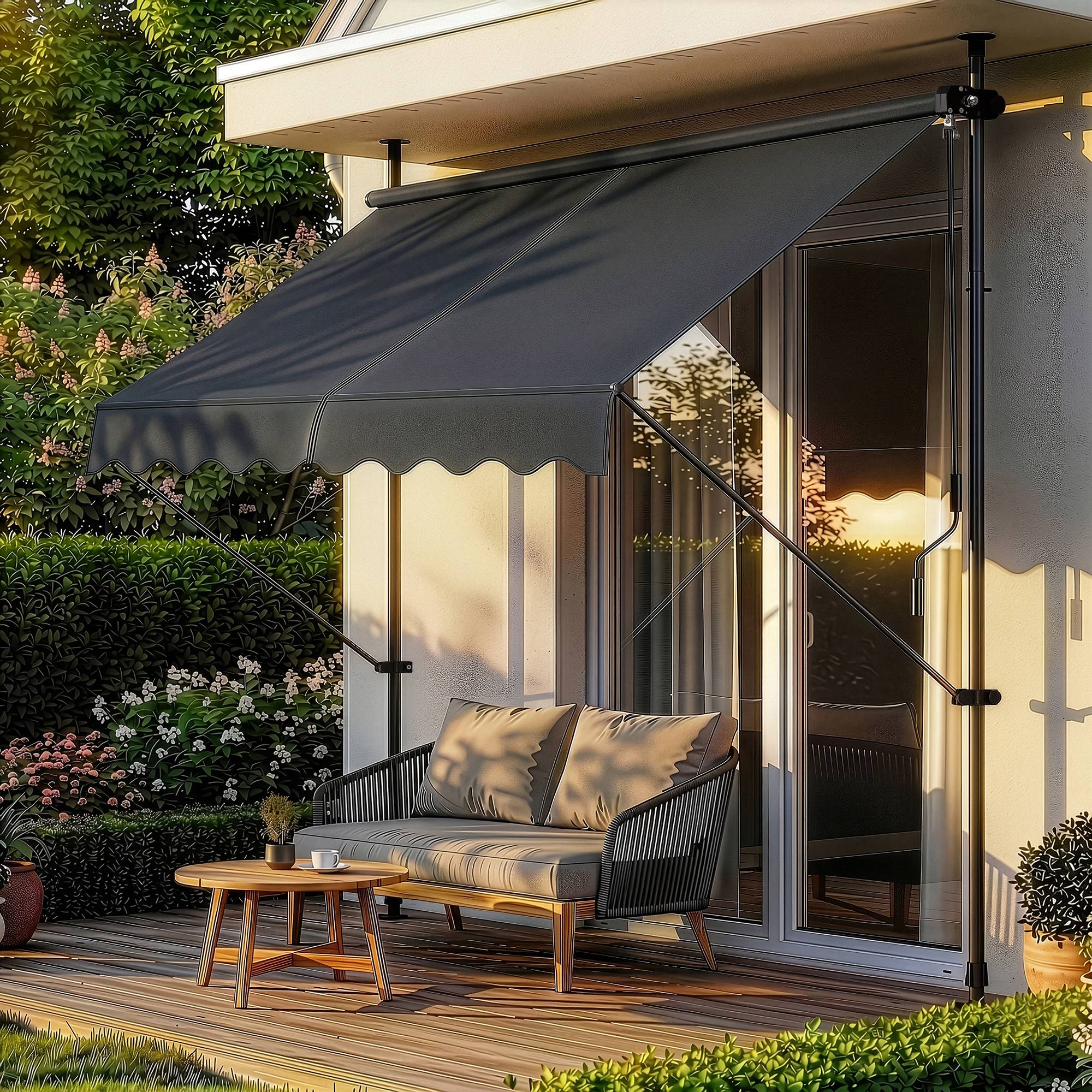 Pro.Tec - Store Banne Téléscopique Acier Polyester 200 x 120 x 220-309 cm Noir [pro.tec] - Imagen 6
