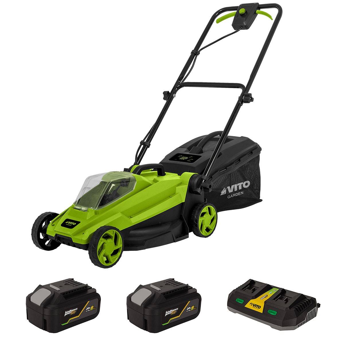 Tondeuse à gazon 20V + 2 Batteries lithium 4.0Ah Chargeur double Bac 30L Gazon 500m2 VITO - Imagen 2