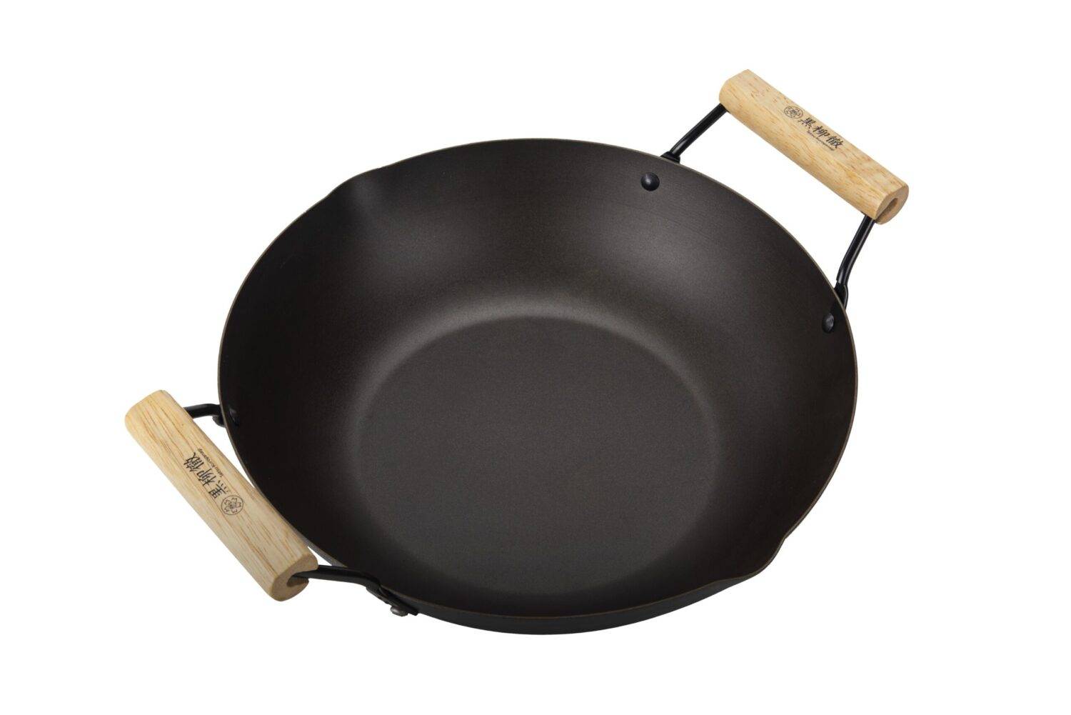 Wok avec double poignée en bois - 24 cm - En acier carbone - Compatible toutes plaques de cuisson - Tetsu-Kuroyanaki - Imagen 1