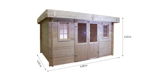 Habrita - Abri Madriers bois massif - 42 mm- surface extérieur 16,40 m2 - Toit plat - bac acier - Image 4