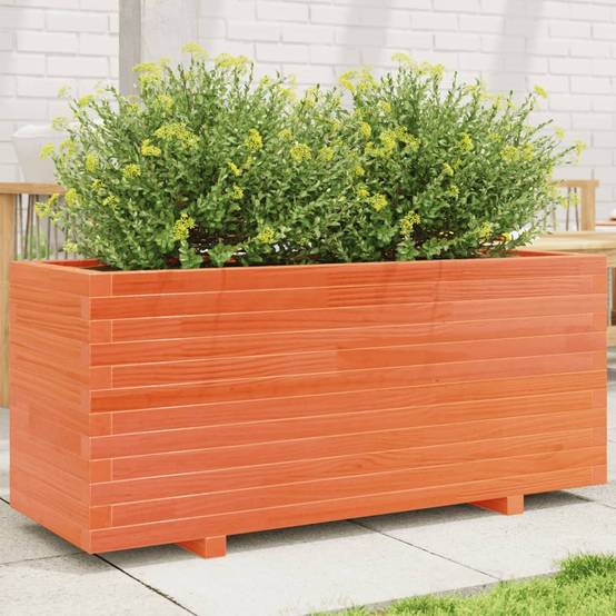 Jardinière | Pot de fleurs | Cache-pot | Bac à fleurs cire marron 110x40x49,5 cm bois de pin massif - Image 2