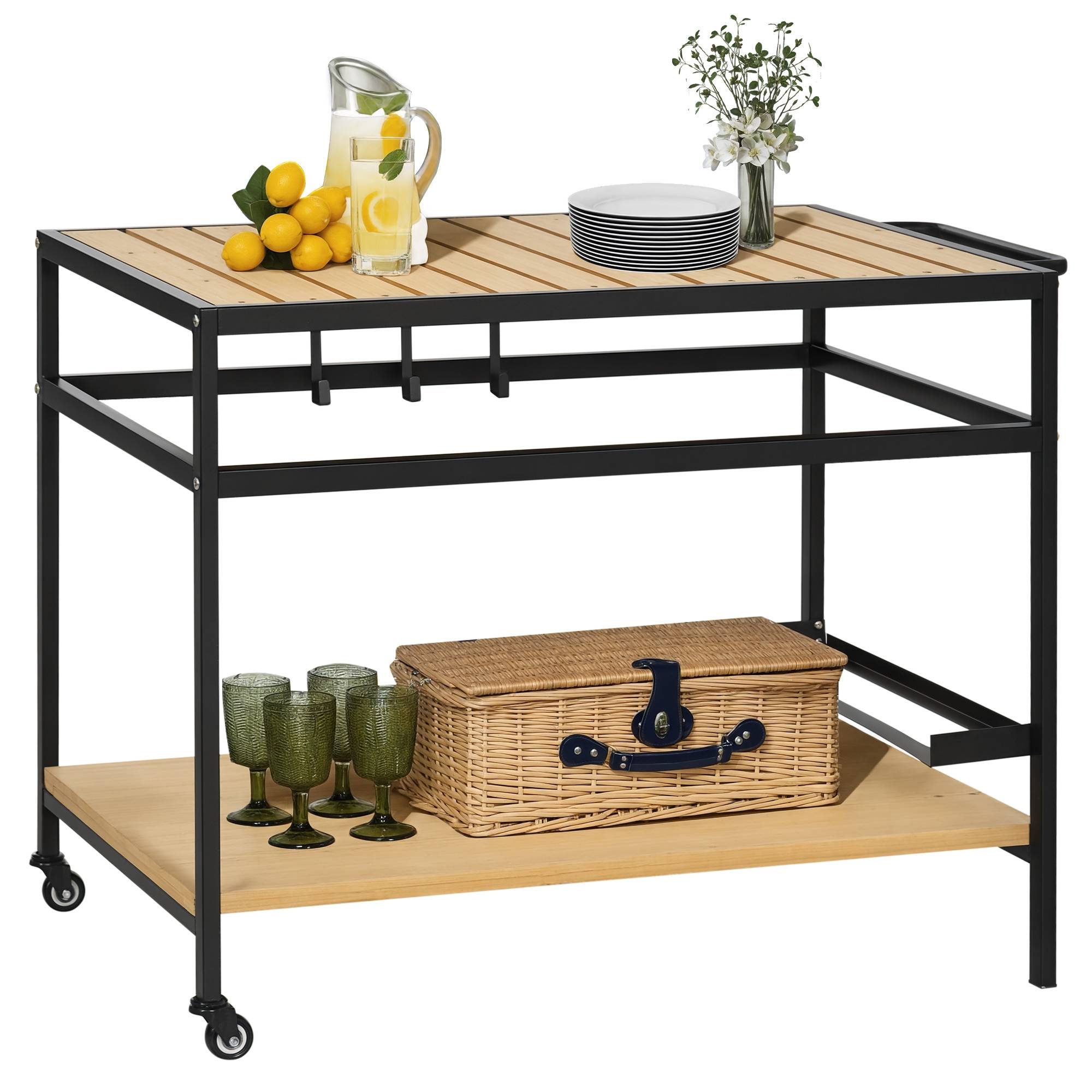 ComfortXL - Desserte de jardin métal pour plancha barbecue avec 2 étagères et roulettes 107cm naturel - ComfortXL Outdoor Living