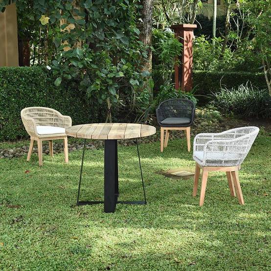 Table métal anthracite et teck recyclé D 90 cm Orsay - Gecko Jardin - Imagen 6