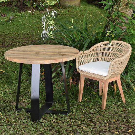 Table métal anthracite et teck recyclé D 90 cm Orsay - Gecko Jardin - Imagen 5