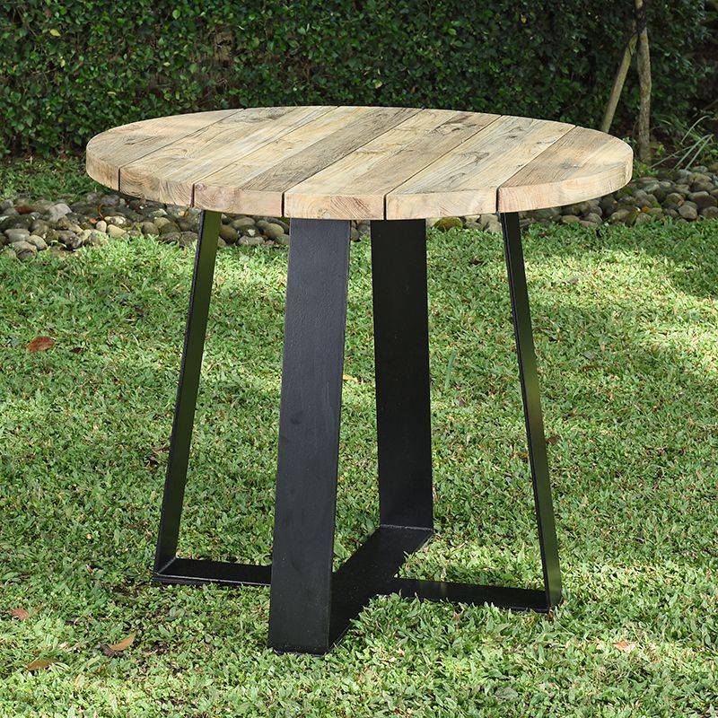Table métal anthracite et teck recyclé D 90 cm Orsay - Gecko Jardin - Imagen 1