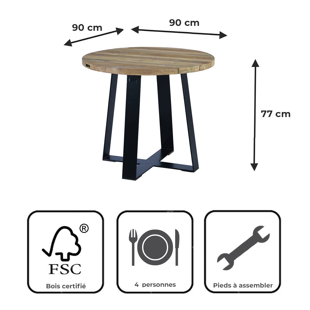Table métal anthracite et teck recyclé D 90 cm Orsay - Gecko Jardin - Imagen 7
