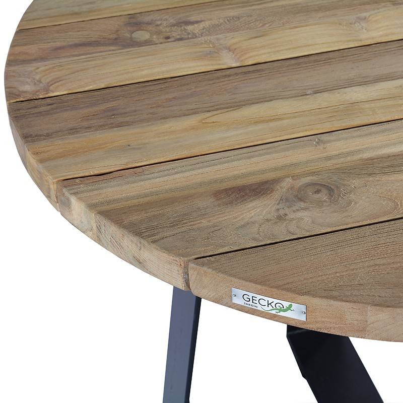 Table métal anthracite et teck recyclé D 90 cm Orsay - Gecko Jardin - Imagen 4