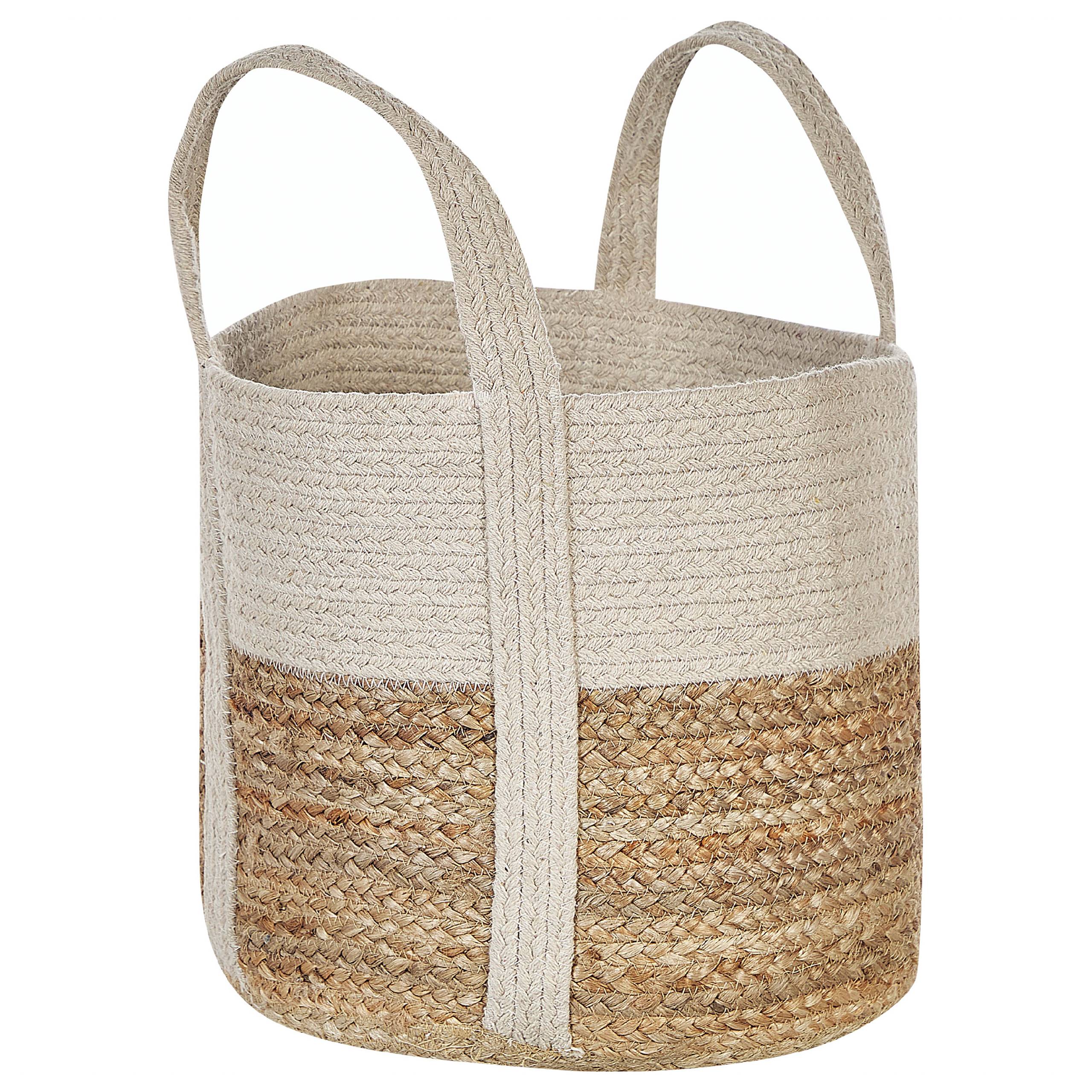 Beliani - Panier Beige et Blanc en Jute Corbeille à Linge Faite Main Tressée Rangement pour Intérieur Accessoire Rangement - Imagen 4