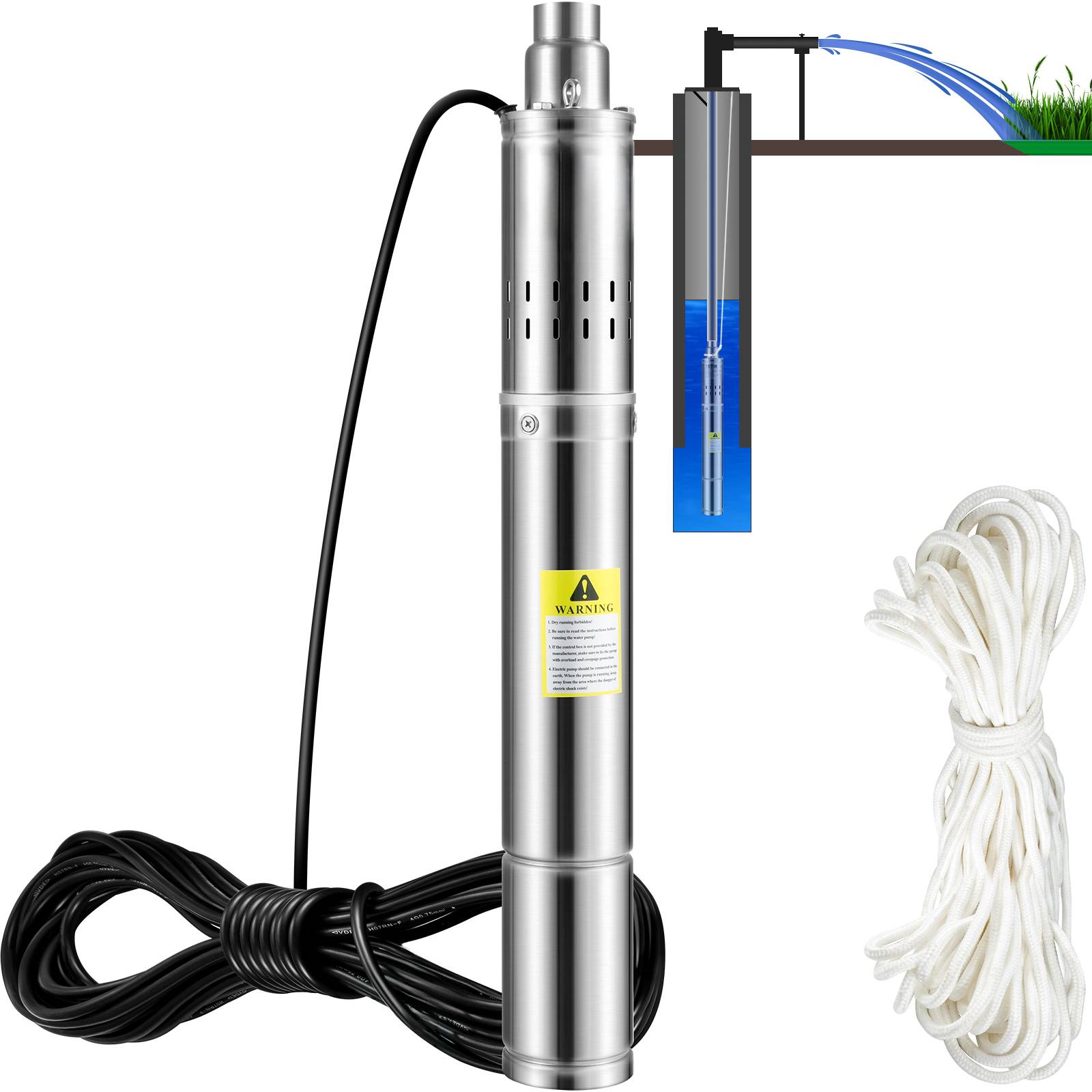 VEVOR Pompe Immergée Pompe à Eau pour Puits Profond Inox 550 W 2100 L/h 108 m - Image 1