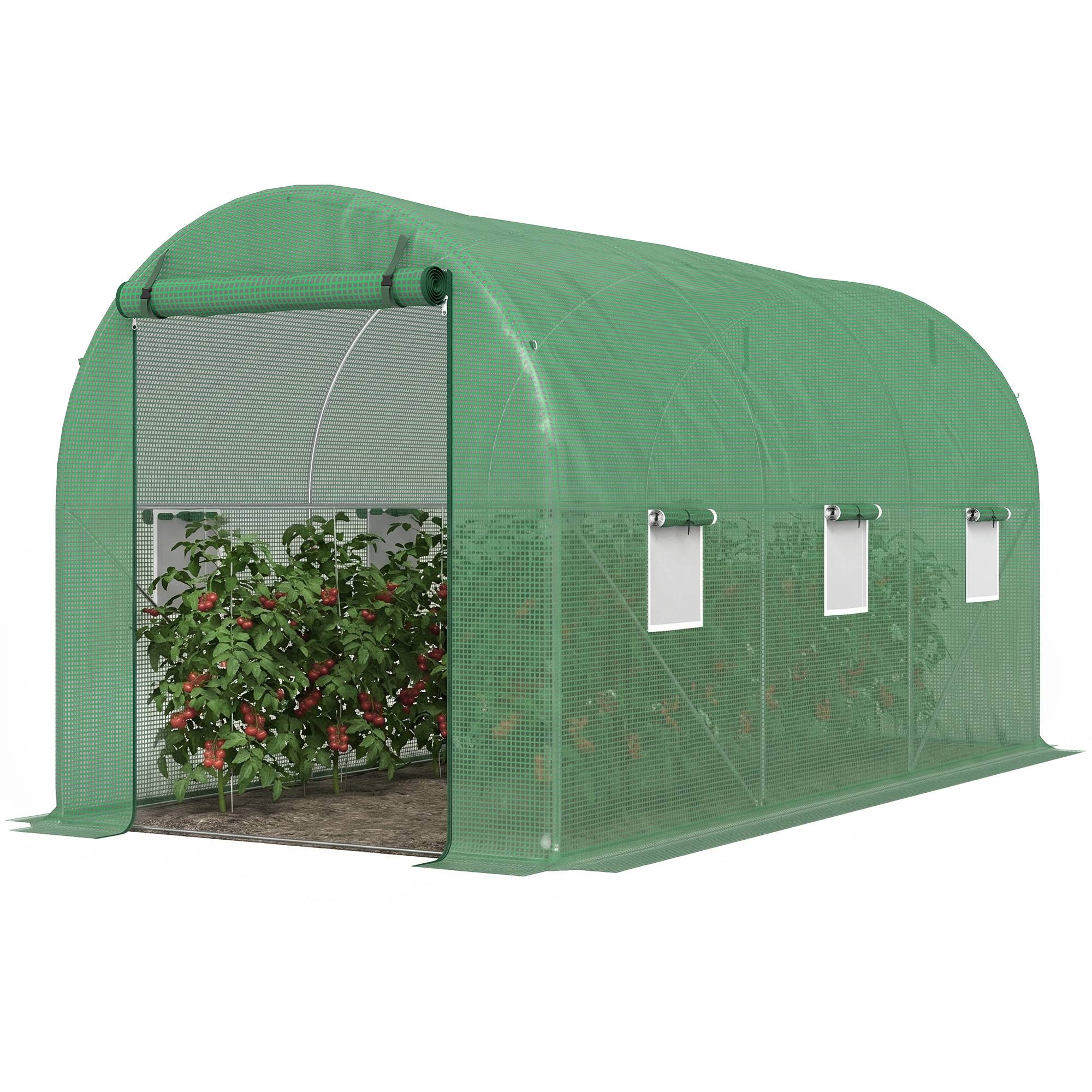 Serre de Jardin Tunnel 8 m² 4L x 2l x 1,9H m Acier galvanisé renforcé diamètre 2,4 cm + PE fenêtres Porte Vert - Image 2