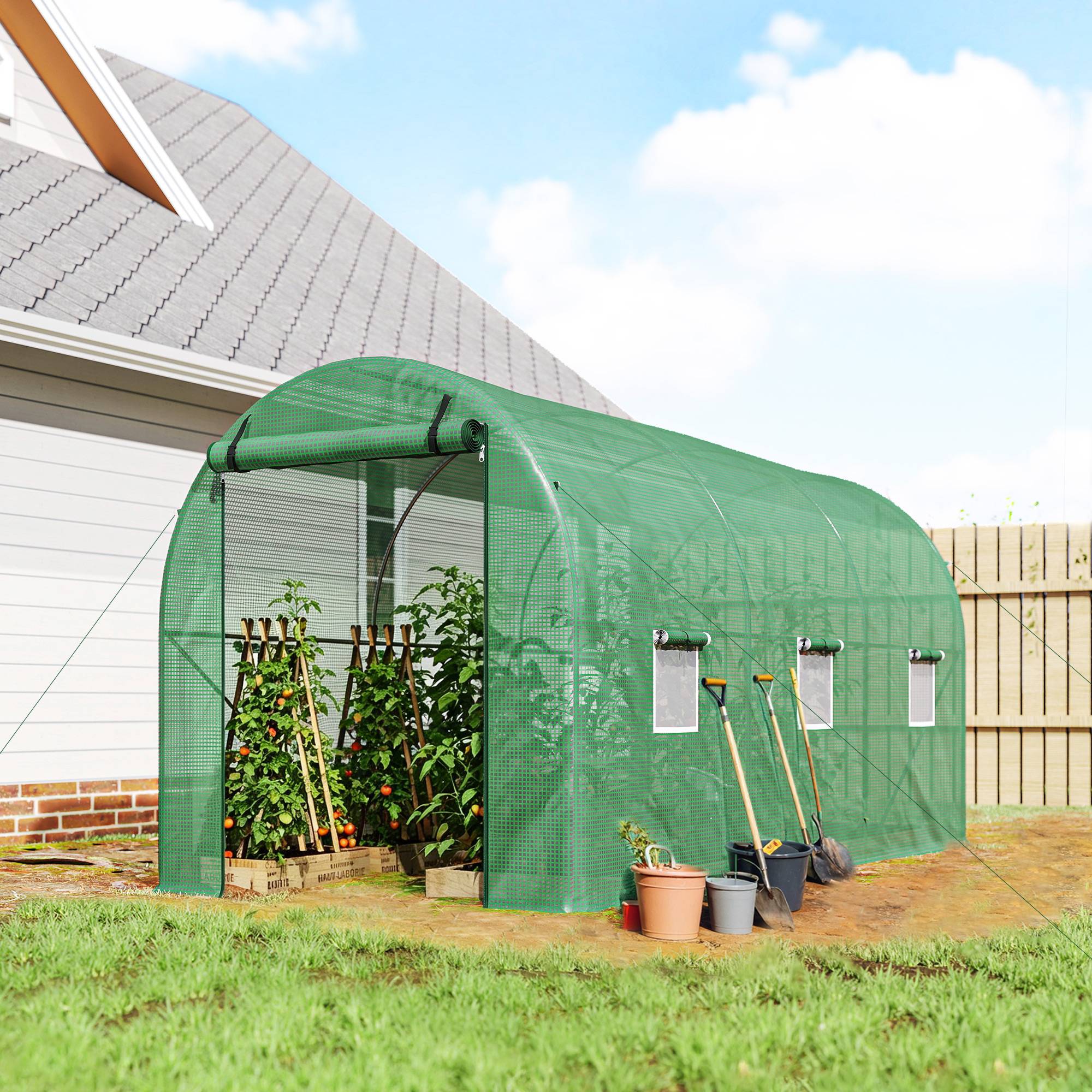 Serre de Jardin Tunnel 8 m² 4L x 2l x 1,9H m Acier galvanisé renforcé diamètre 2,4 cm + PE fenêtres Porte Vert - Image 3
