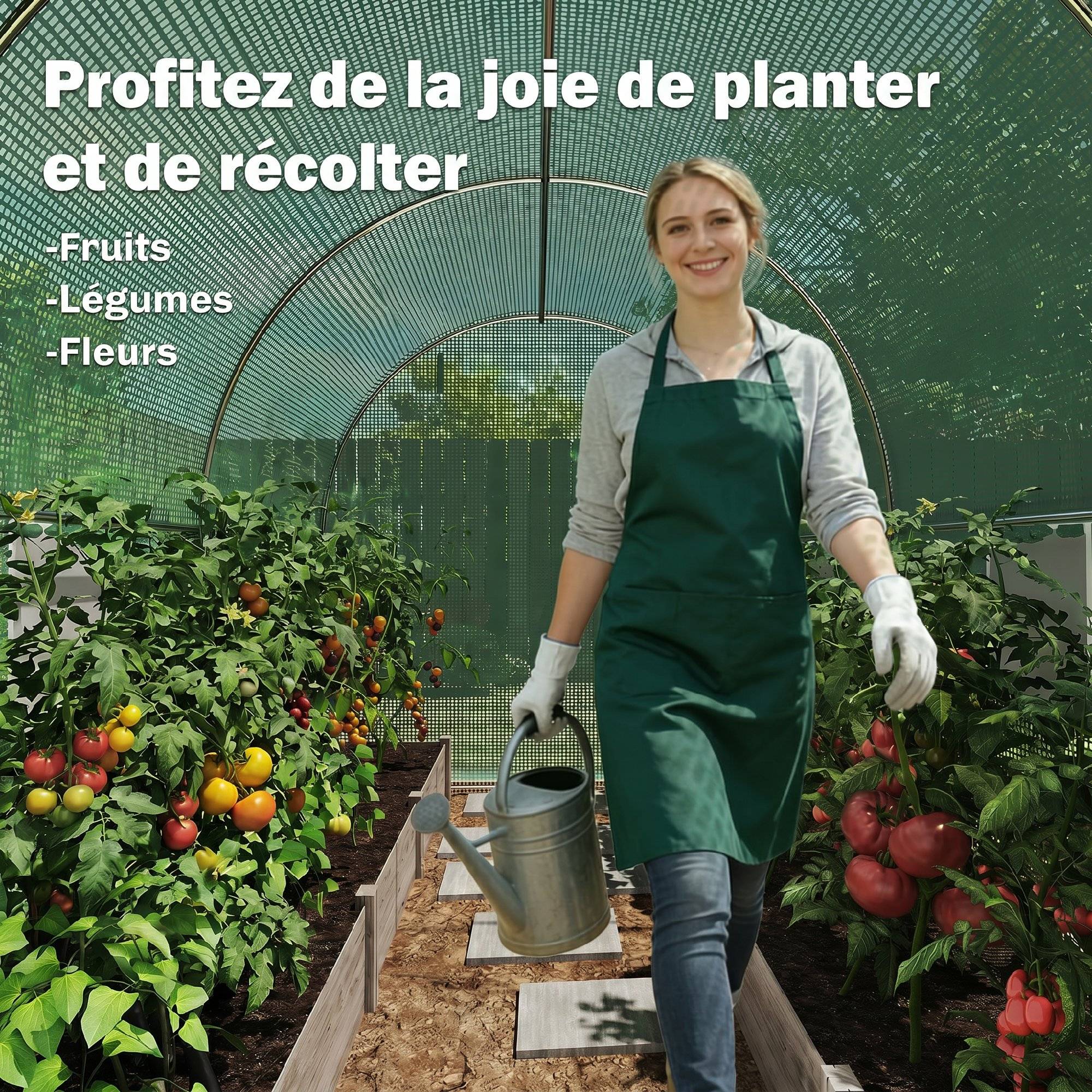 Serre de Jardin Tunnel 8 m² 4L x 2l x 1,9H m Acier galvanisé renforcé diamètre 2,4 cm + PE fenêtres Porte Vert - Image 10