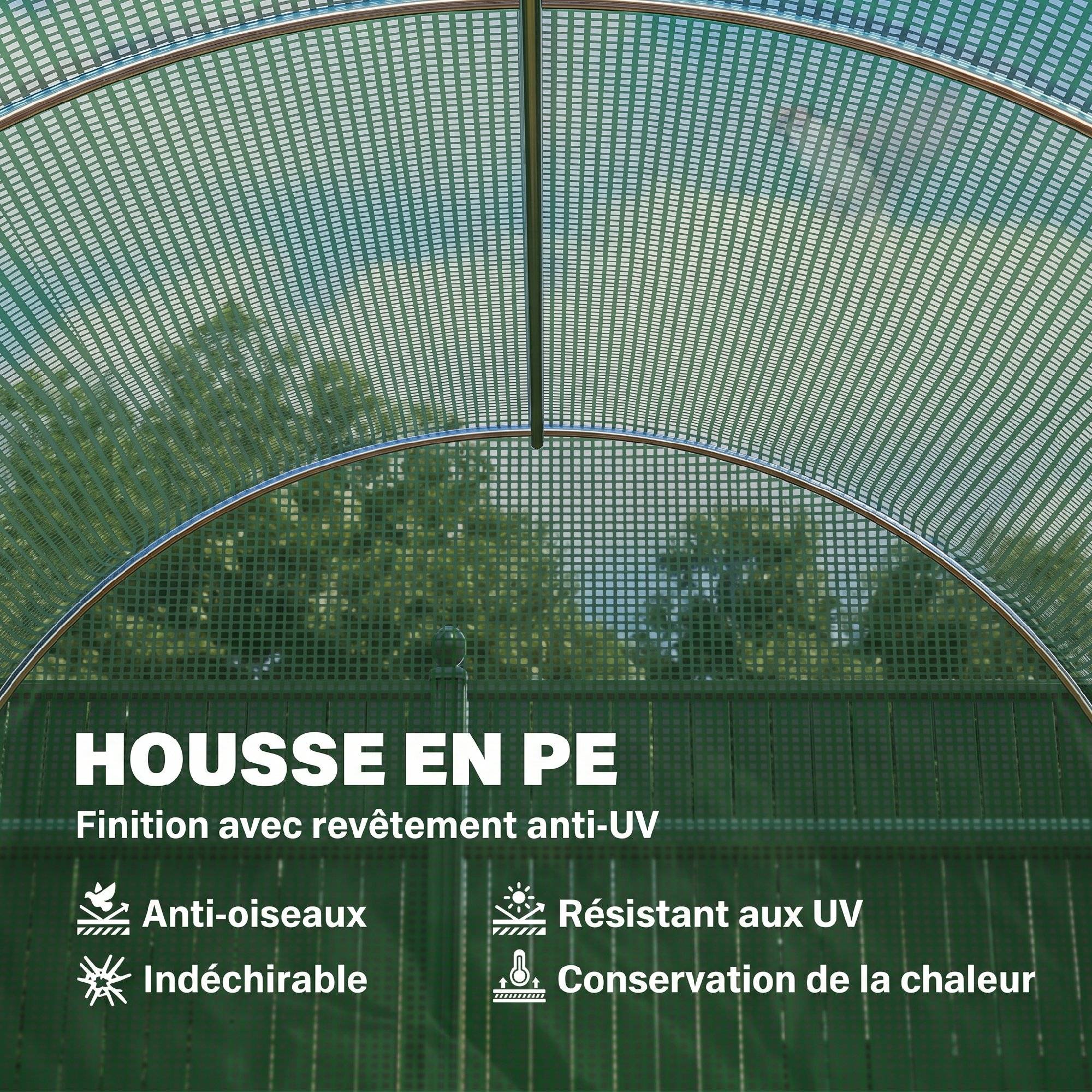 Serre de Jardin Tunnel 8 m² 4L x 2l x 1,9H m Acier galvanisé renforcé diamètre 2,4 cm + PE fenêtres Porte Vert - Image 6