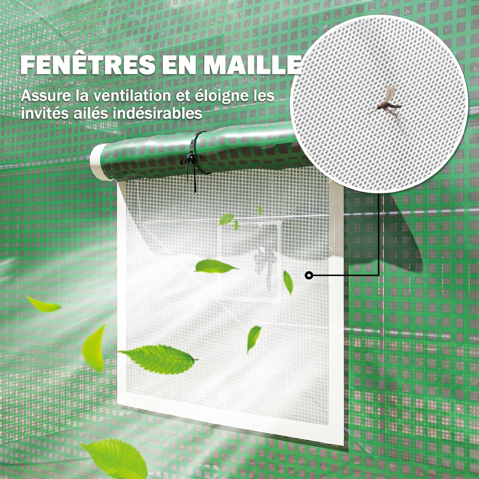 Serre de Jardin Tunnel 8 m² 4L x 2l x 1,9H m Acier galvanisé renforcé diamètre 2,4 cm + PE fenêtres Porte Vert - Image 8