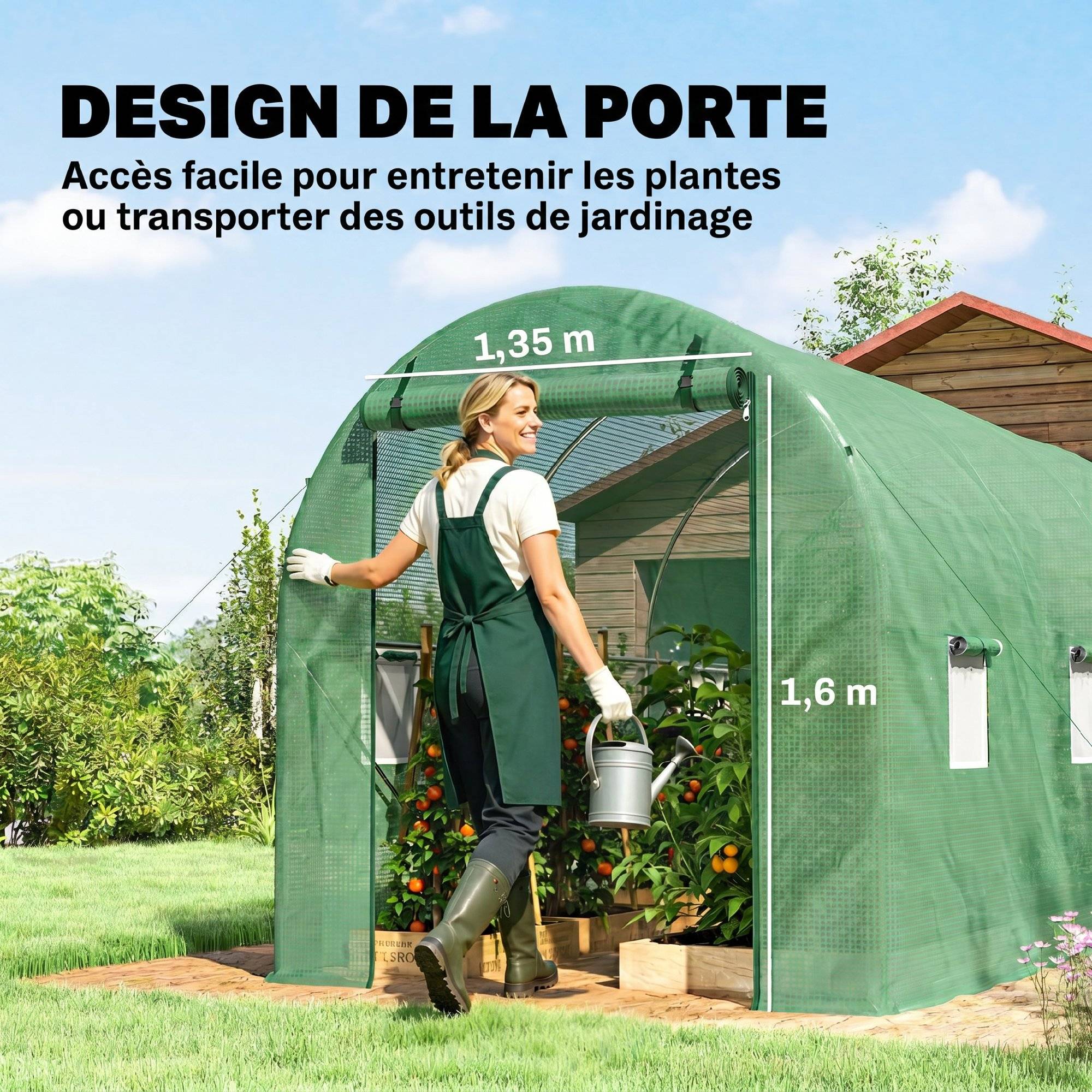 Serre de Jardin Tunnel 8 m² 4L x 2l x 1,9H m Acier galvanisé renforcé diamètre 2,4 cm + PE fenêtres Porte Vert - Image 7
