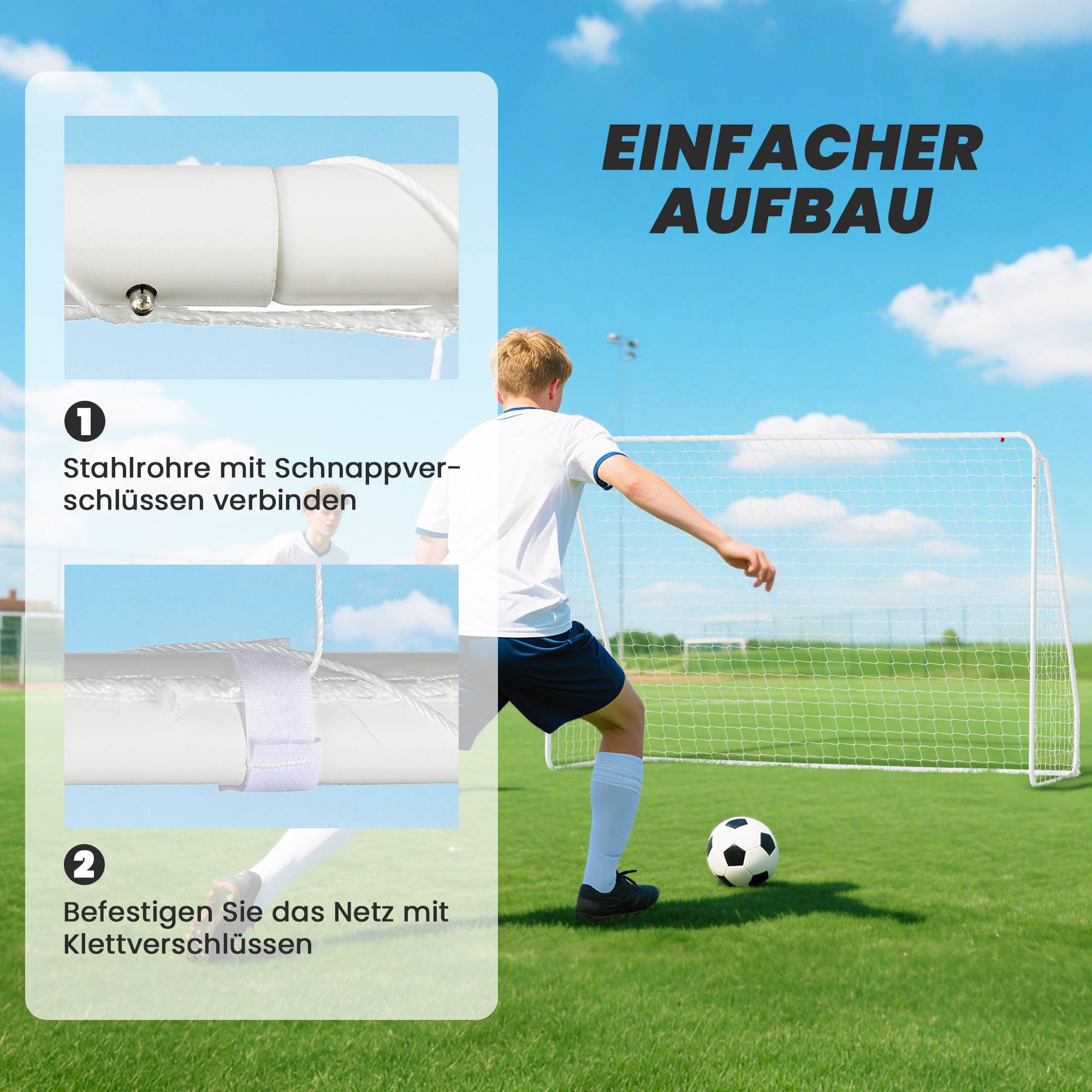 But de football pour matchs et entraînements, résistant aux UV, robuste, ancrages au sol, blanc - Image 6