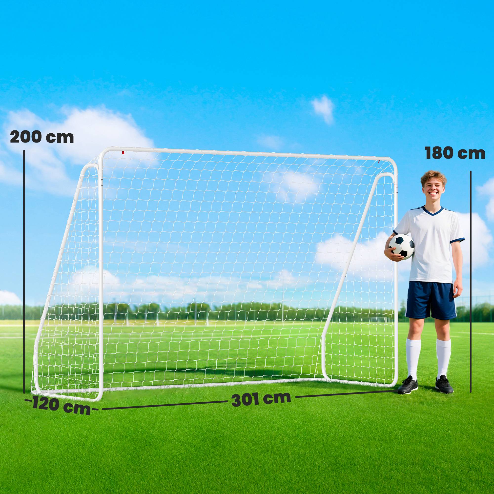 But de football pour matchs et entraînements, résistant aux UV, robuste, ancrages au sol, blanc - Image 5