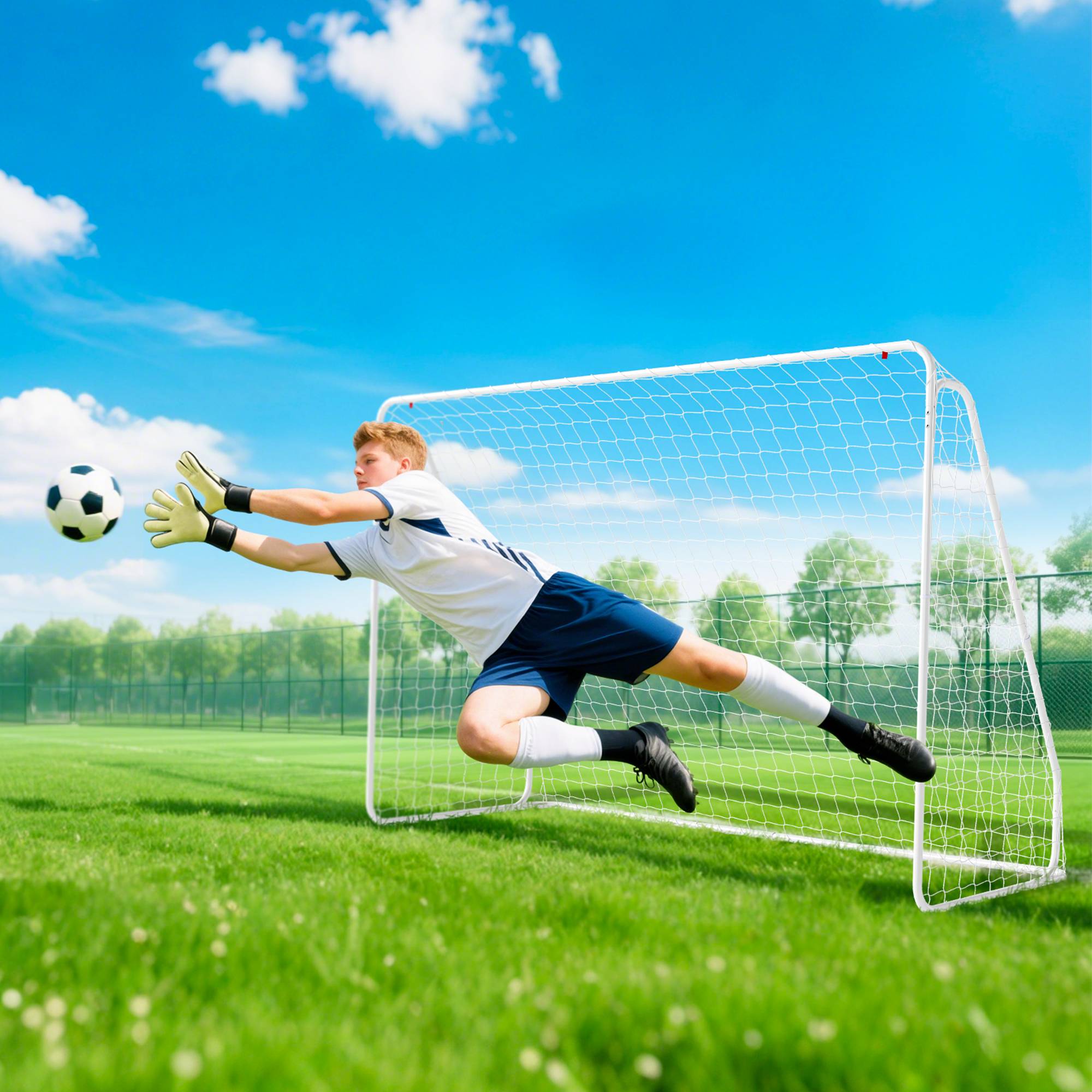 But de football pour matchs et entraînements, résistant aux UV, robuste, ancrages au sol, blanc - Image 10