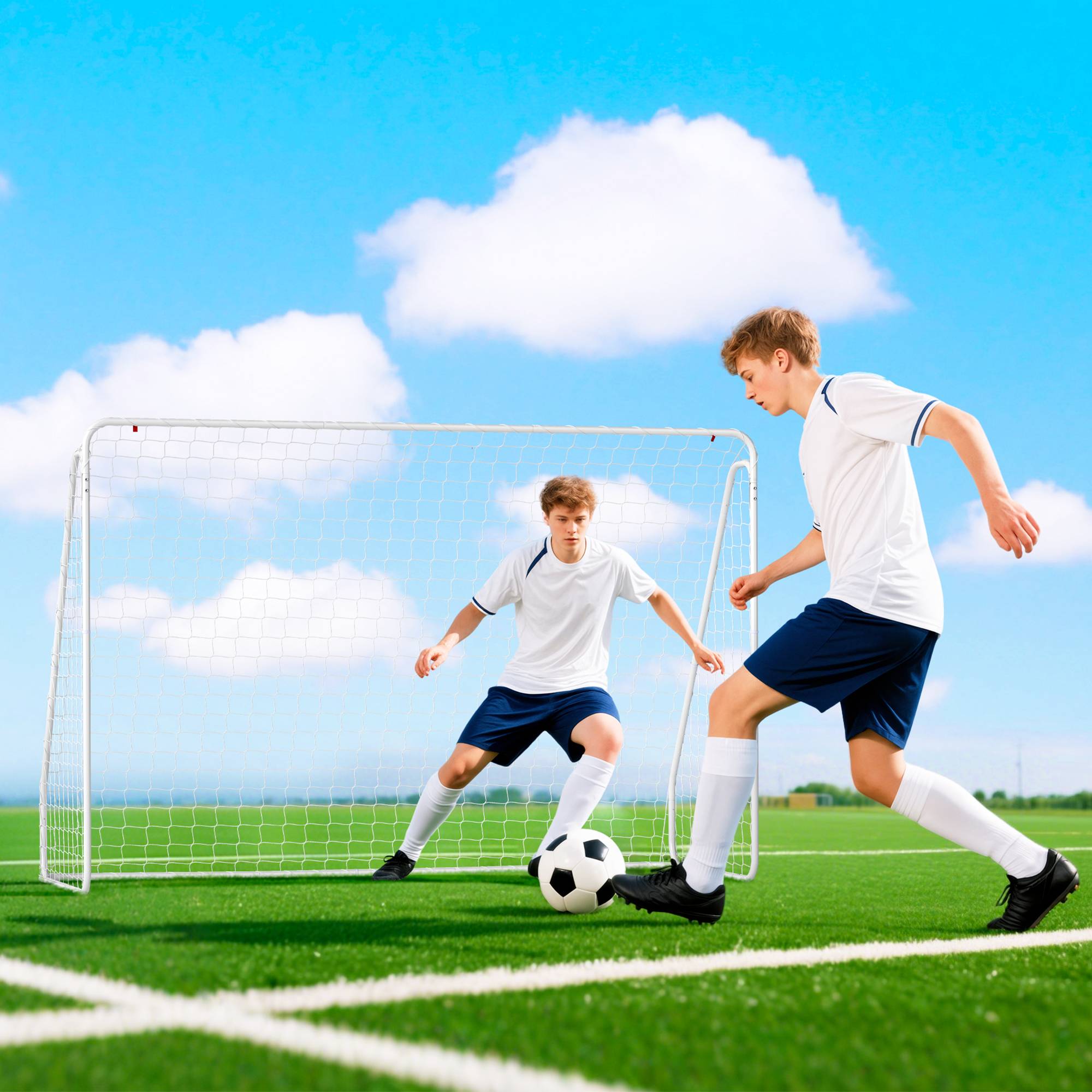 But de football pour matchs et entraînements, résistant aux UV, robuste, ancrages au sol, blanc - Image 3
