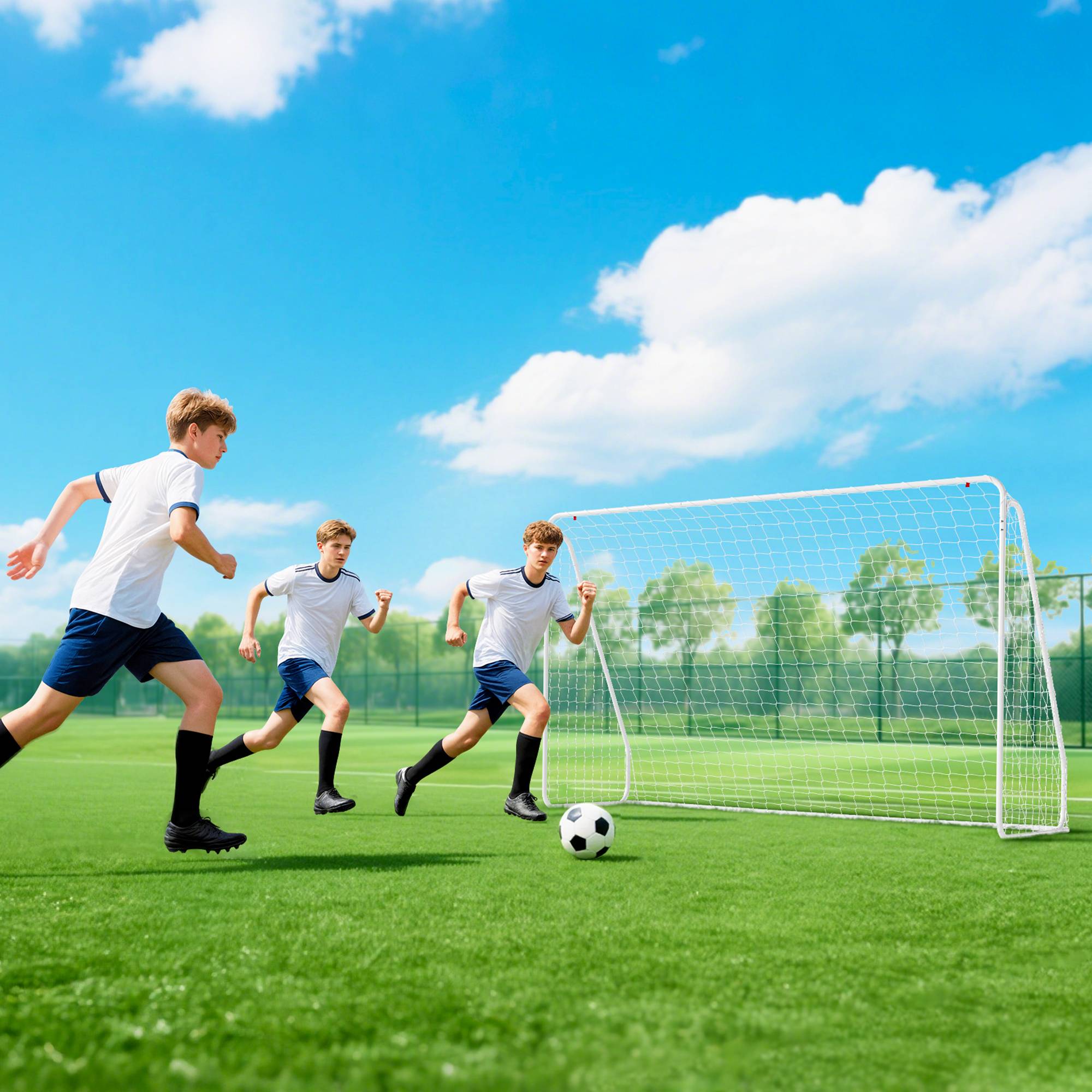 But de football pour matchs et entraînements, résistant aux UV, robuste, ancrages au sol, blanc - Image 4