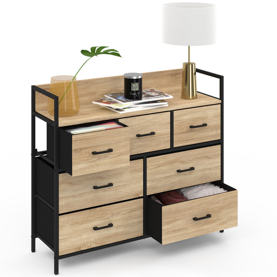 Commode 7 tiroirs en tissu UTAH 100 cm meuble de rangement design industriel - Image 2