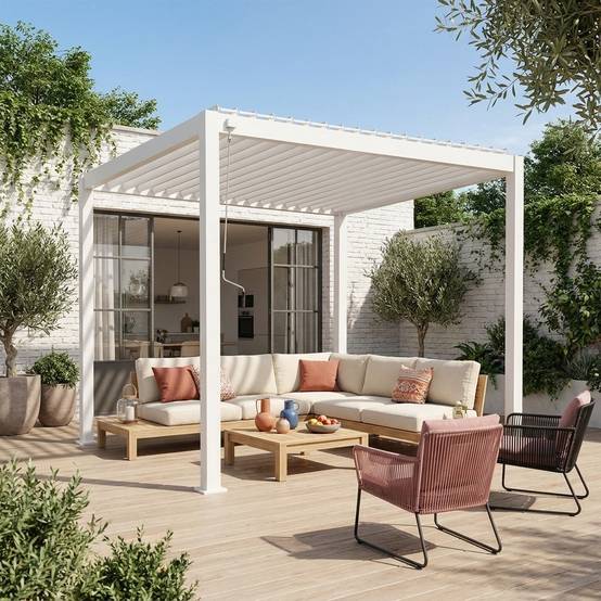 Pergola bioclimatique aluminium blanc Triomphe 3x3 m lames orientables | sweeek - Image 1