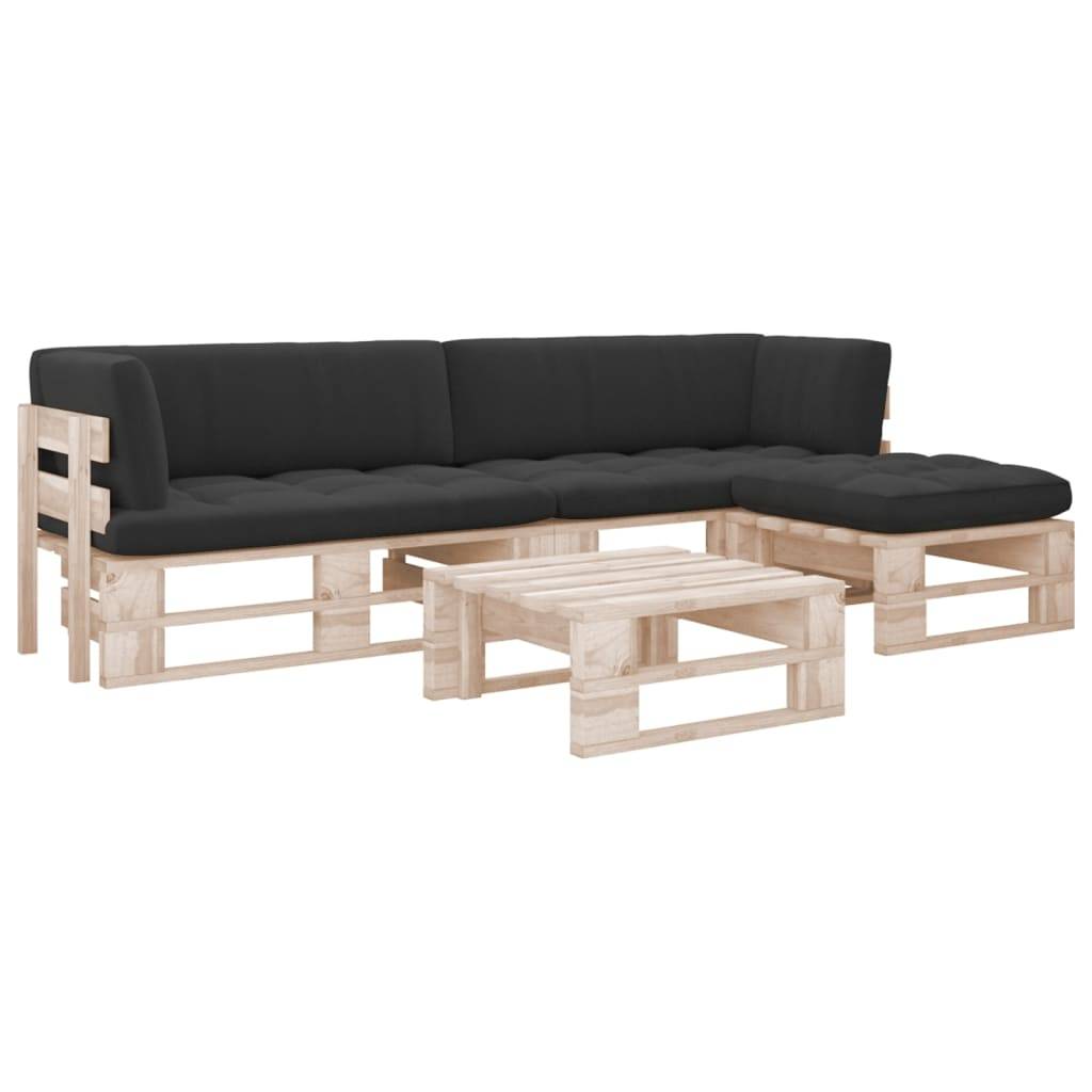 Helloshop26 - Salon de jardin meuble d'extérieur ensemble de mobilier palette 4 pièces avec coussins bois de pin imprégné - Imagen 1