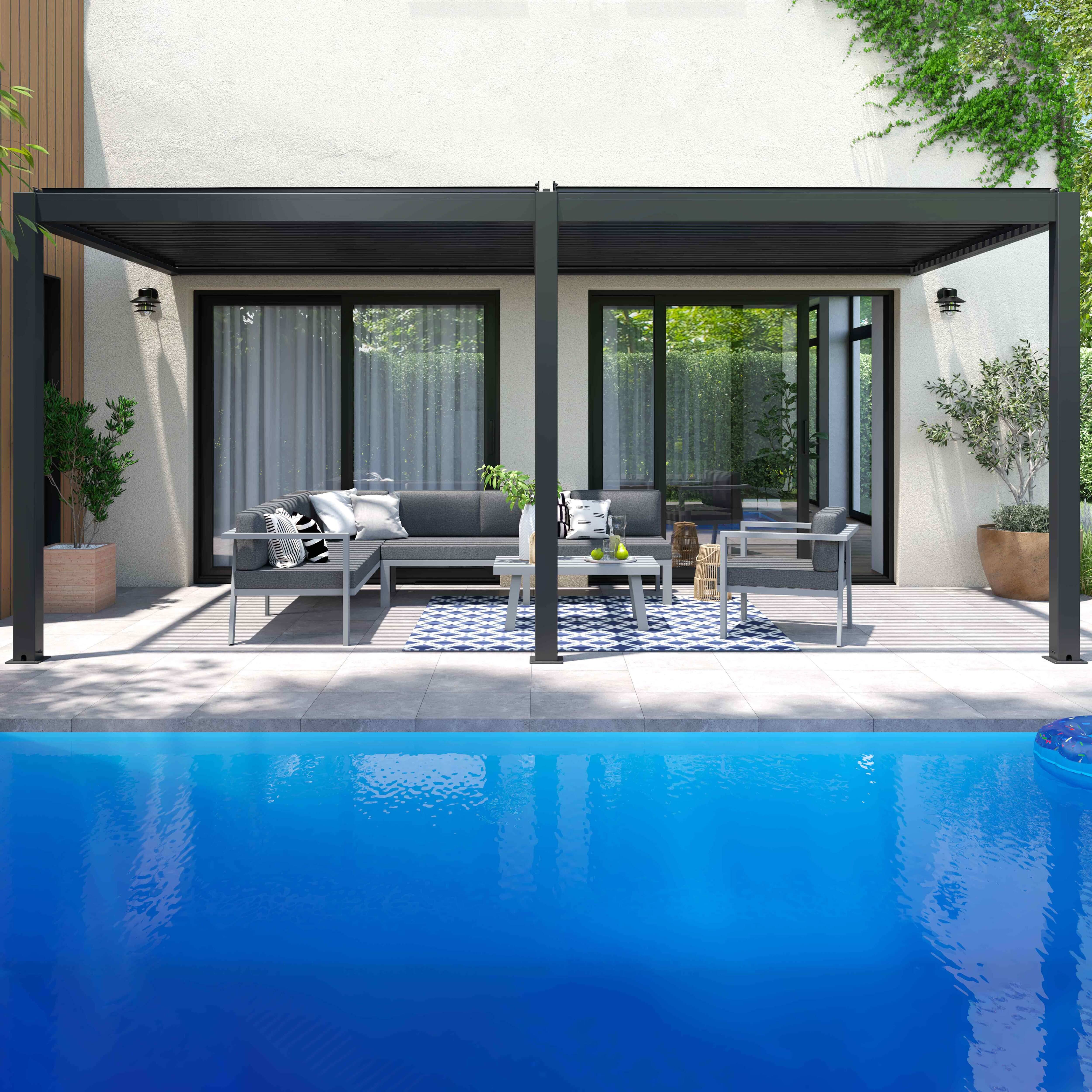 Oviala - Pergola bioclimatique adossée Aluminium 6 x 3 x 2.57 m Oia - Oviala - Imagen 3