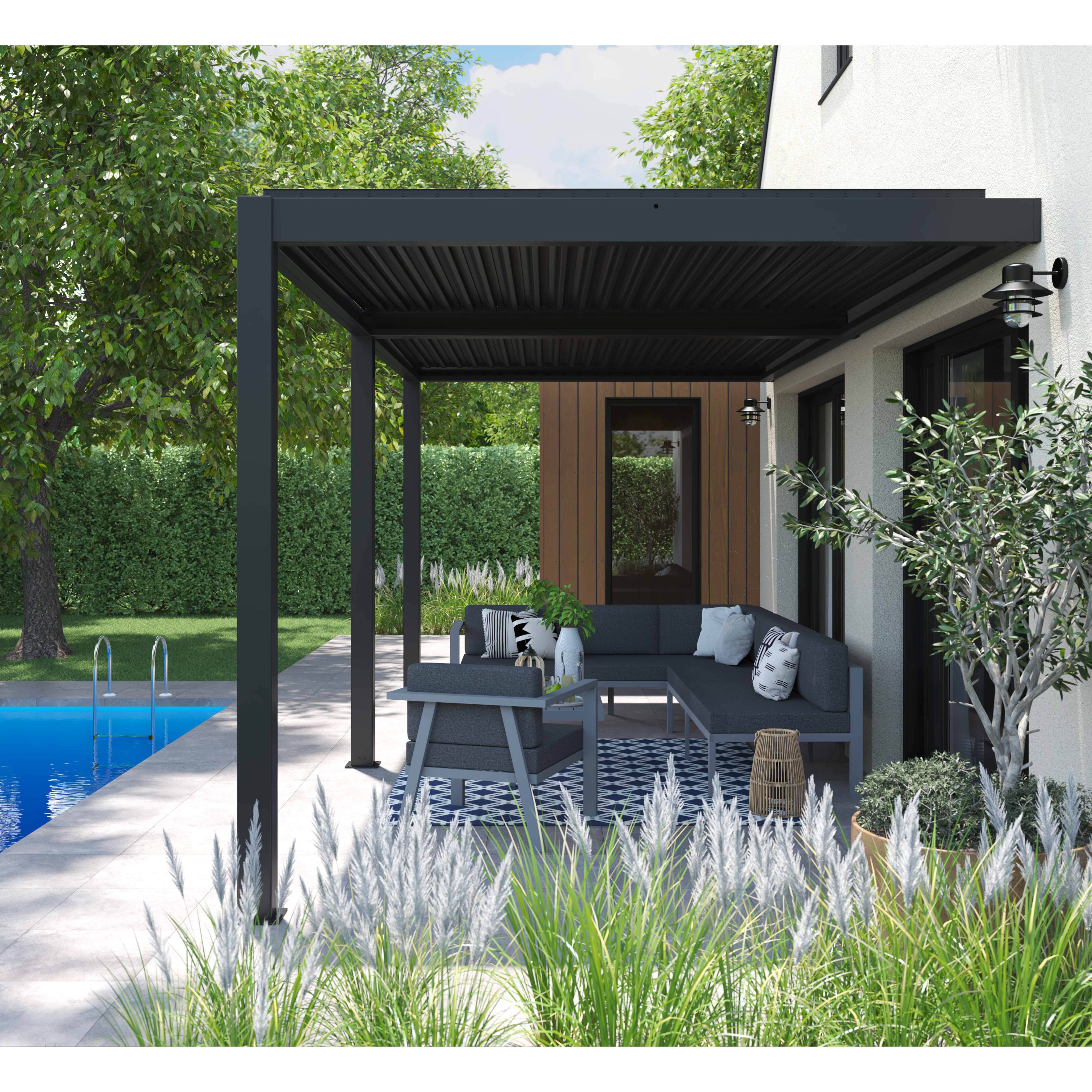 Oviala - Pergola bioclimatique adossée Aluminium 6 x 3 x 2.57 m Oia - Oviala - Imagen 5