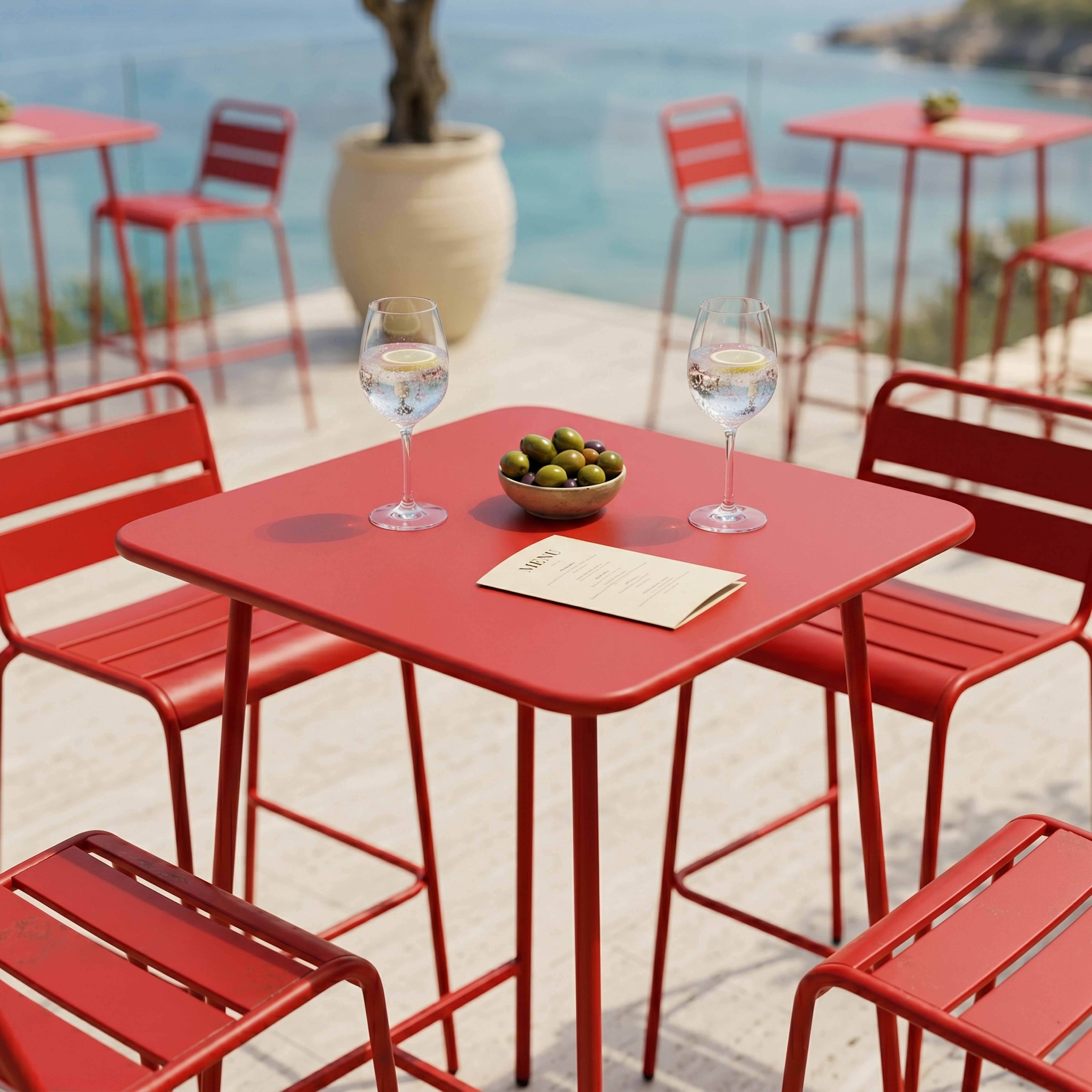 Oviala - Ensemble table de bar et 4 chaises hautes en métal rouge Palavas - Oviala - Imagen 5