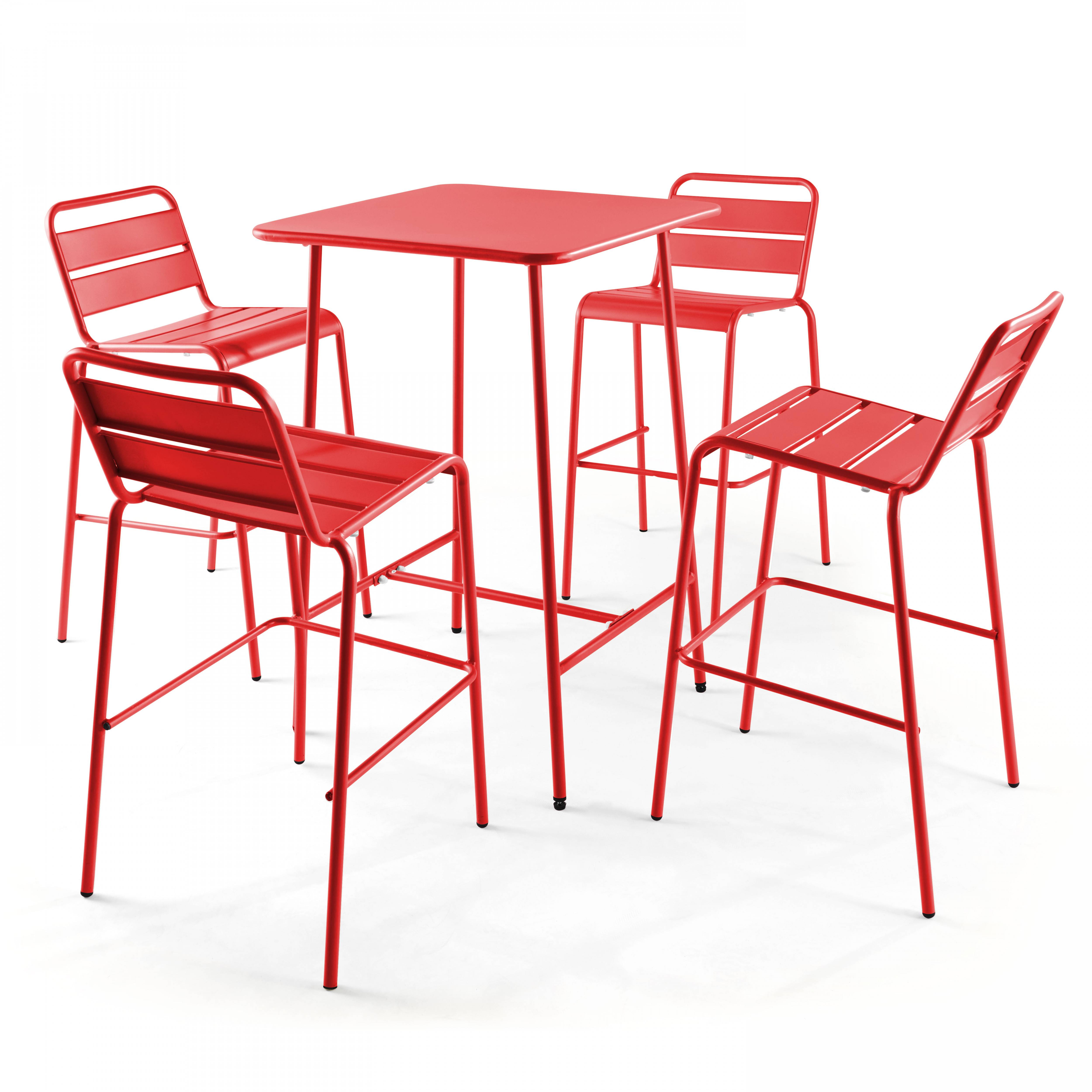 Oviala - Ensemble table de bar et 4 chaises hautes en métal rouge  Palavas - Oviala - Imagen 1