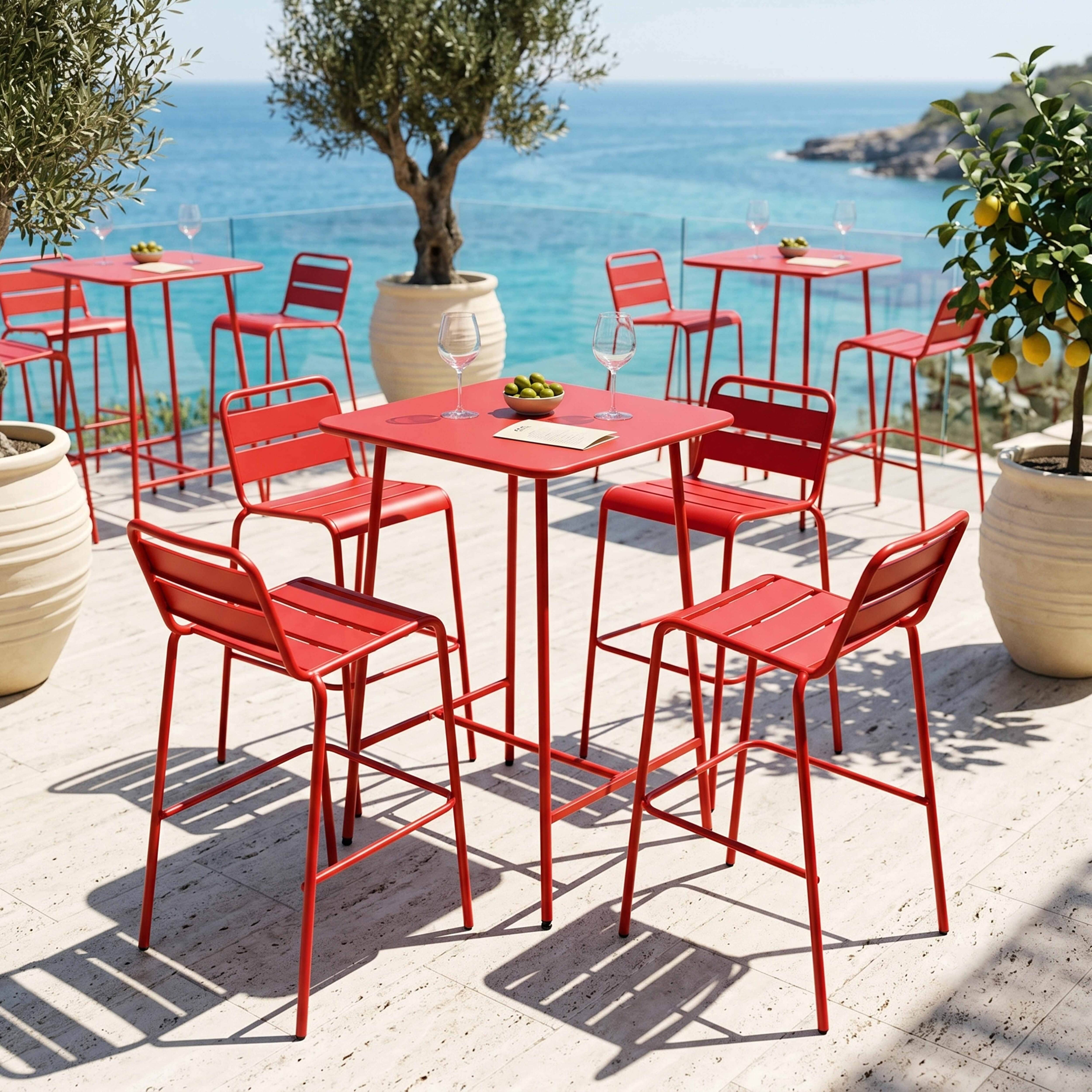 Oviala - Ensemble table de bar et 4 chaises hautes en métal rouge Palavas - Oviala - Imagen 4