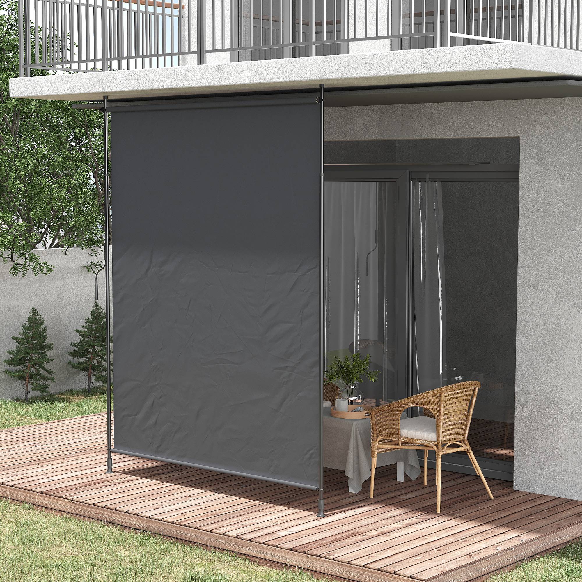 Store Vertical Extérieur sans Perçage Balcon Terrasse Brise-Vue Rétractable Gris 200x305cm - ComfortXL Outdoor Living - Image 1