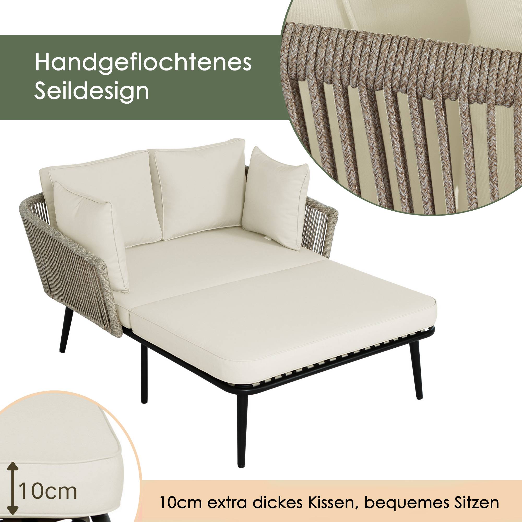 Ensemble détente extérieur avec 1 Bain de Soleil 2 Coussins et 2 Matelas Polyester Kaki - Image 7