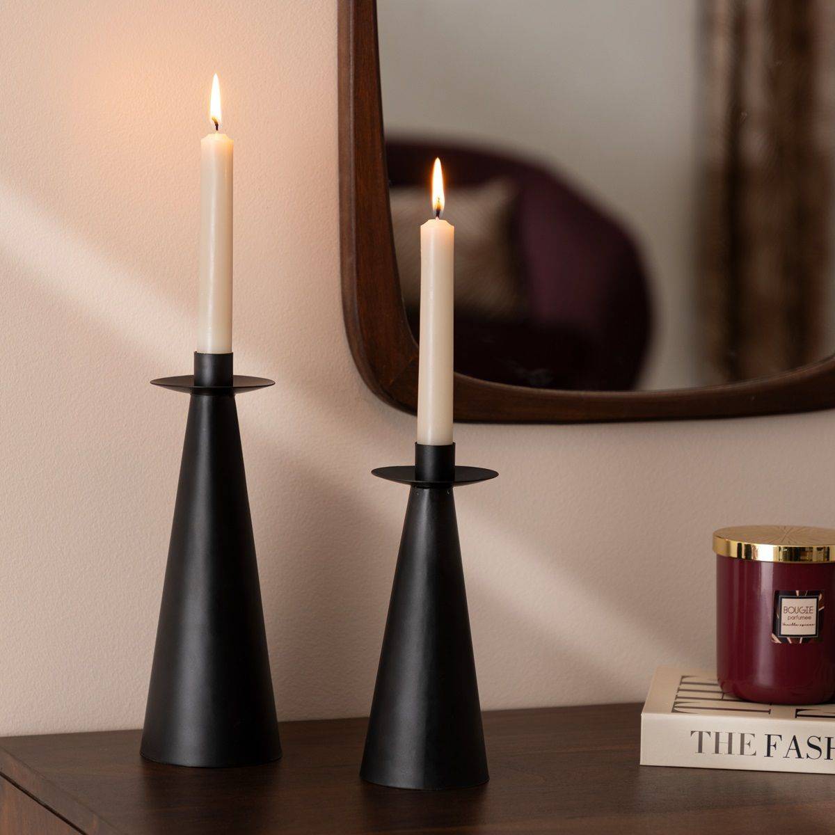 Atmosphera - Lot de 2 Bougeoirs Chandeliers en métal noir mat H 20 et H 24 cm - Imagen 3