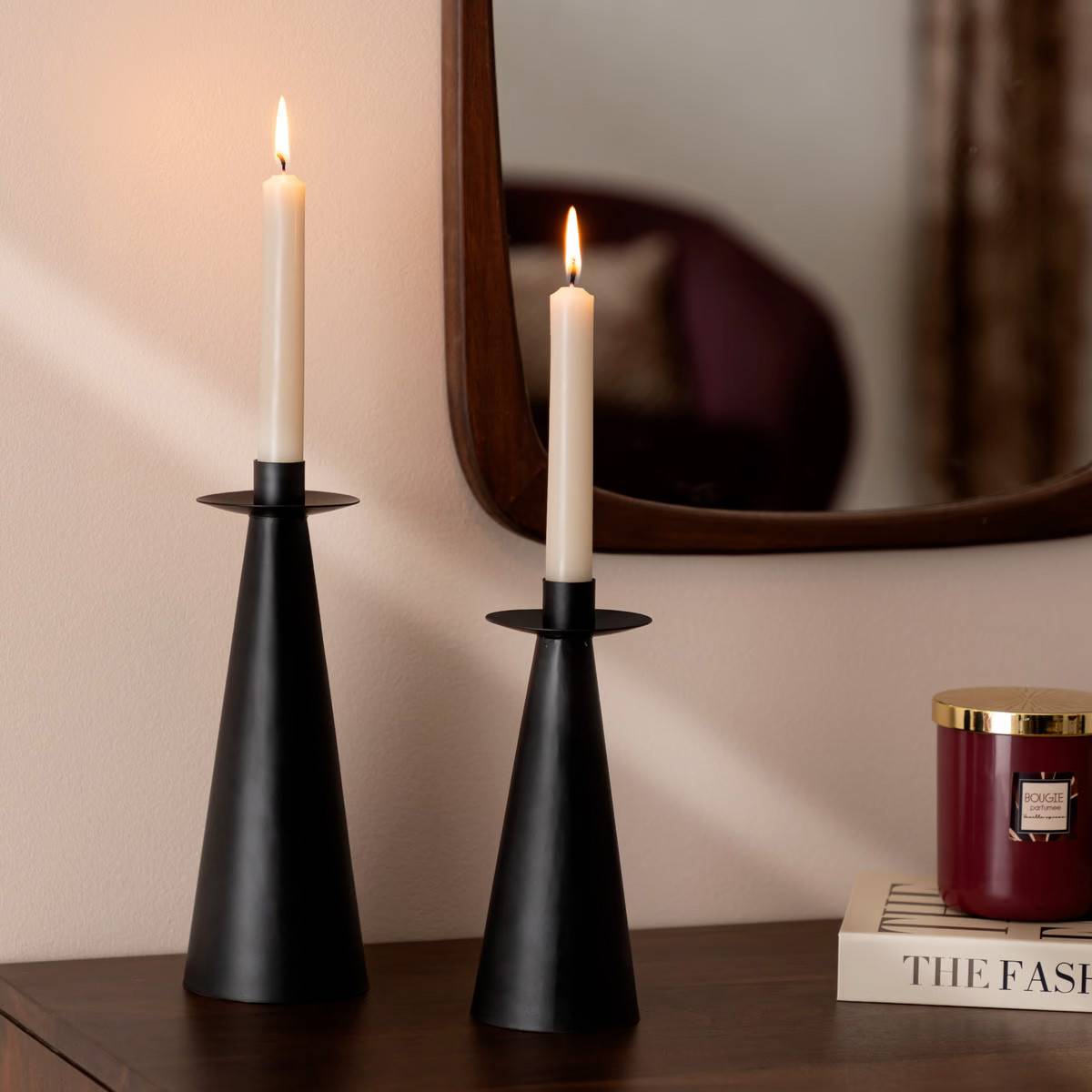 Atmosphera - Lot de 2 Bougeoirs Chandeliers en métal noir mat H 20 et H 24 cm - Imagen 5
