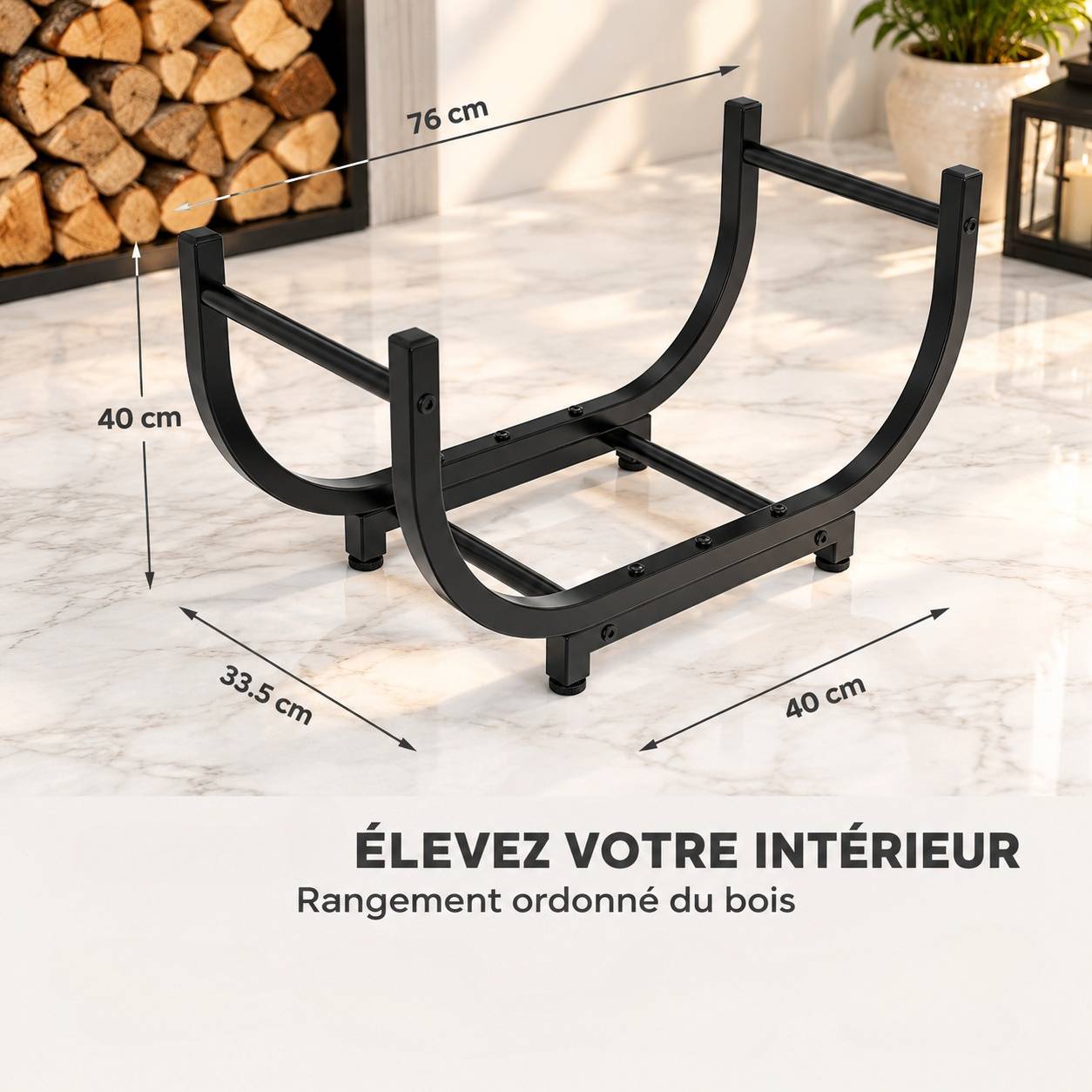 Support à Bois Métal Intérieur Extérieur Pliable Noir - Image 6