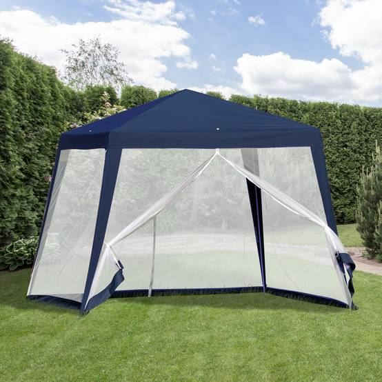 Tonnelle de Jardin 3x3 m avec Moustiquaires Pavillon Acier Protection UV Bleu - ComfortXL Outdoor Living - Image 4