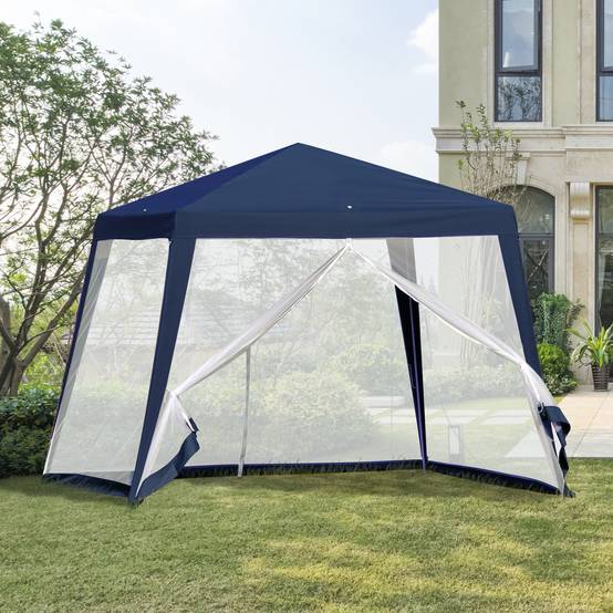 Tonnelle de Jardin 3x3 m avec Moustiquaires Pavillon Acier Protection UV Bleu - ComfortXL Outdoor Living - Image 3