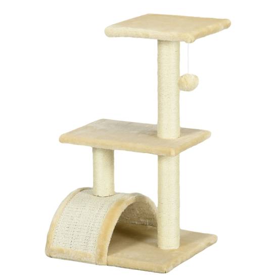 Arbre à Chat 72 cm Multi-Niveaux avec Poteaux en Sisal, Plateforme et Balles en Peluche, Griffoir pour Chats de Taille Moyenne, Blanc Crème - Image 1