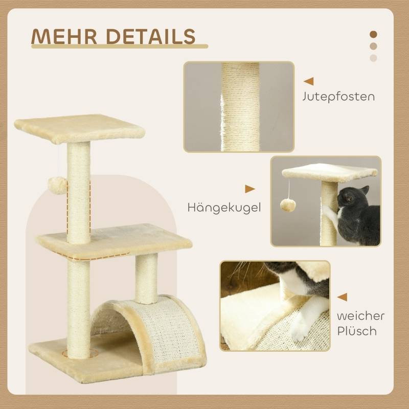 Arbre à Chat 72 cm Multi-Niveaux avec Poteaux en Sisal, Plateforme et Balles en Peluche, Griffoir pour Chats de Taille Moyenne, Blanc Crème - Image 5