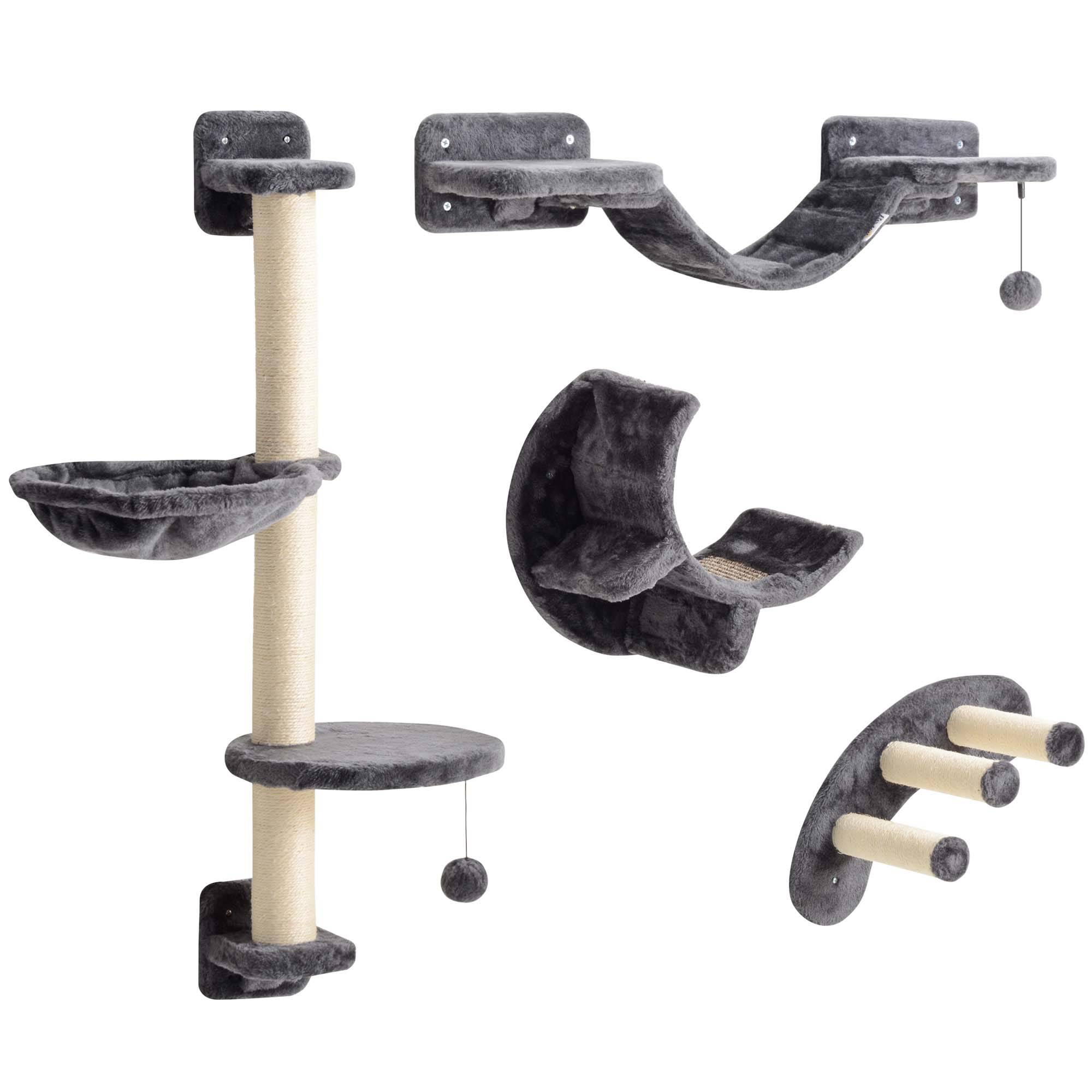 Mur escalade chat panneaux peluche intérieur jeu repos 30x30x96cm gris foncé - ComfortXL Outdoor Living - Image 2