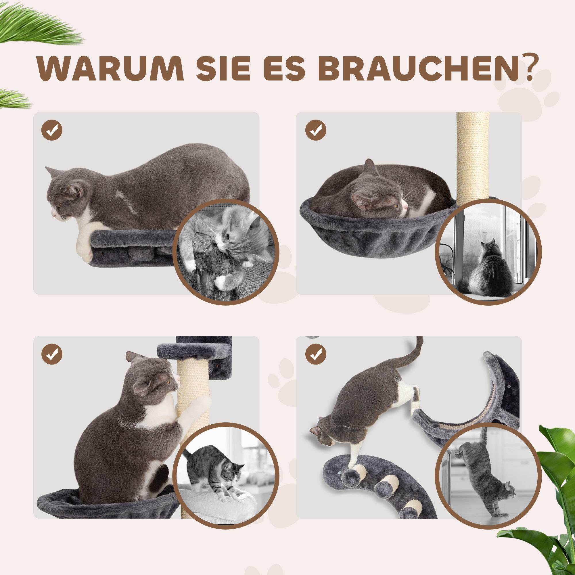 Mur escalade chat panneaux peluche intérieur jeu repos 30x30x96cm gris foncé - ComfortXL Outdoor Living - Image 8