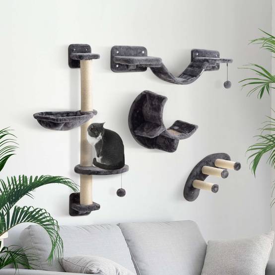 Mur escalade chat panneaux peluche intérieur jeu repos 30x30x96cm gris foncé - ComfortXL Outdoor Living - Image 4