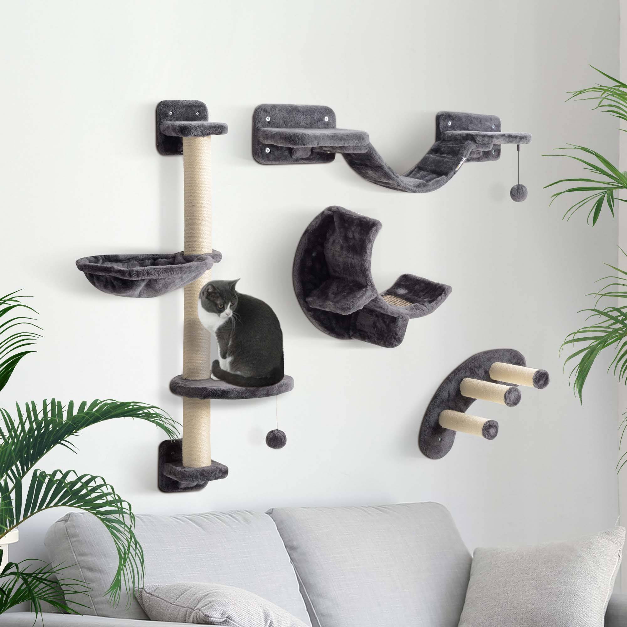Mur escalade chat panneaux peluche intérieur jeu repos 30x30x96cm gris foncé - ComfortXL Outdoor Living - Image 4