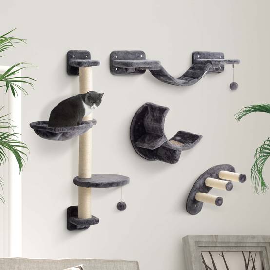 Mur escalade chat panneaux peluche intérieur jeu repos 30x30x96cm gris foncé - ComfortXL Outdoor Living - Image 3
