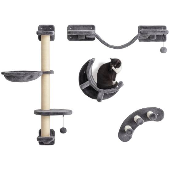 Mur escalade chat panneaux peluche intérieur jeu repos 30x30x96cm gris foncé - ComfortXL Outdoor Living - Image 1